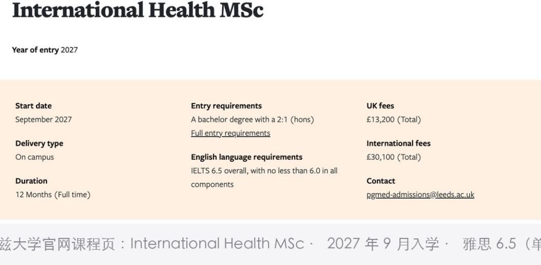 利兹大学官网课程页:International Health MSc